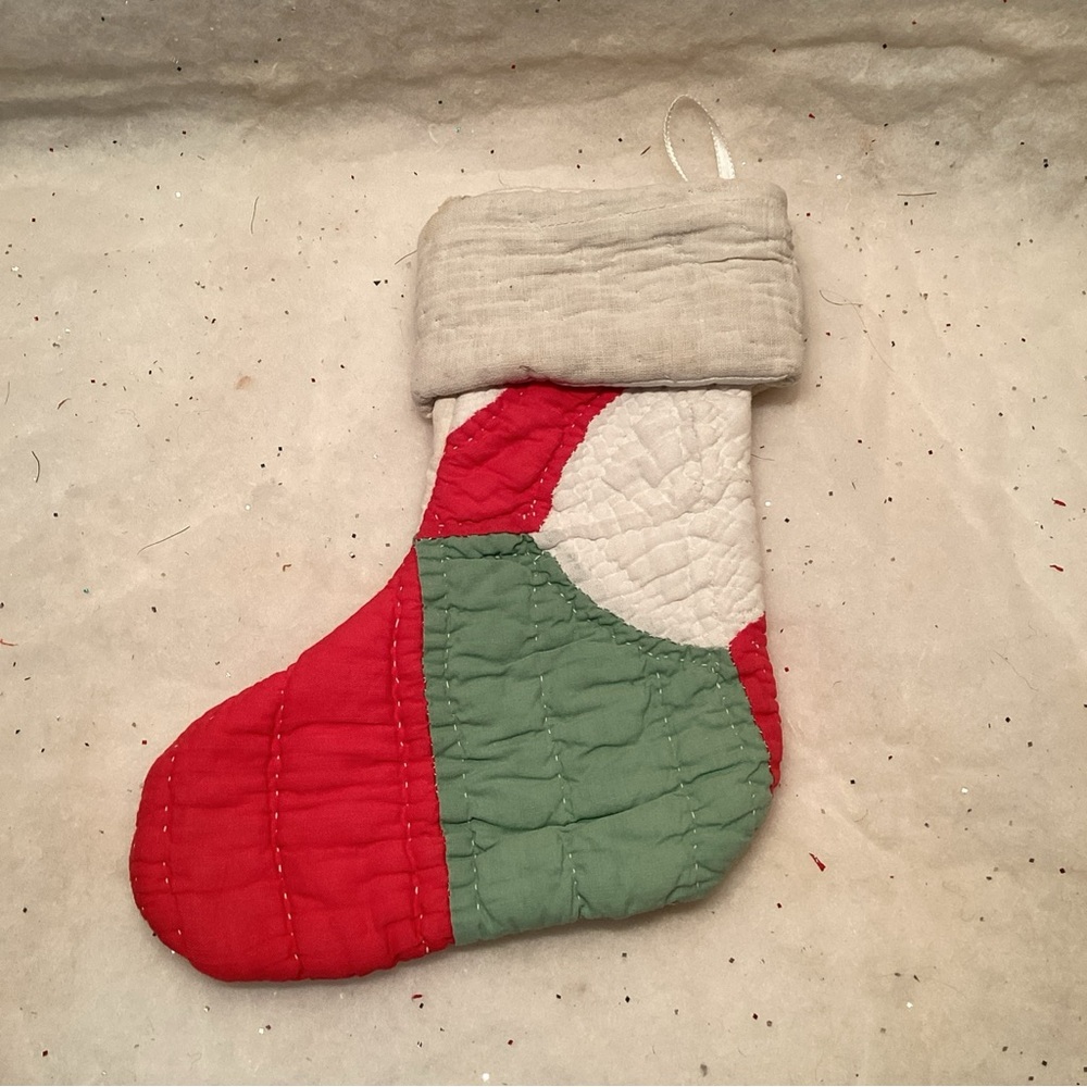 VINTAGE CUTTER QUILT CHRISTMAS STOCKING Hand Made 10” One Of A Kind